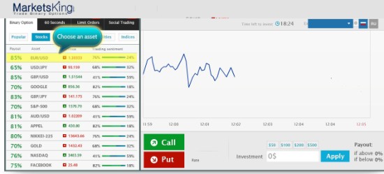 MarketsKing предлагает много инструментов для торговли бинарными опционами