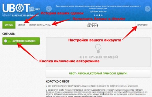 робот U-BOT для бинарных опционов может работать как в ручном так и в автоматическом режимах